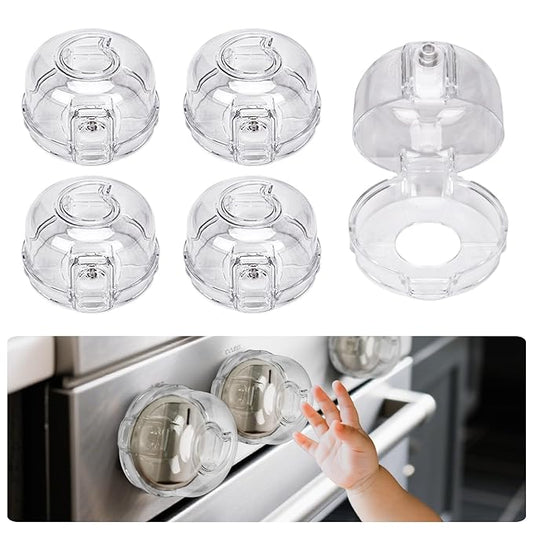 5PCS Stove Knob Covers for Child Safety - Fits Knobs with Diameter Under 2"5/8. Heat Resistant, Child Proof Lock with Strong Adhesive & Oil-Proof, Semi-Transparent Cover for Gas Stove and Oven Knobs