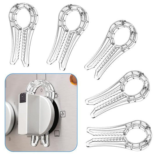 Gas Stove Knob Locks, Gap-fit Pin for Stove Knobs, for Knob Gap at Least 0.27", Baby Proofing Stove Knob Safety Covers, Stove Guard Clear, Pack of 5, with 1 Extra Piece for Back Up