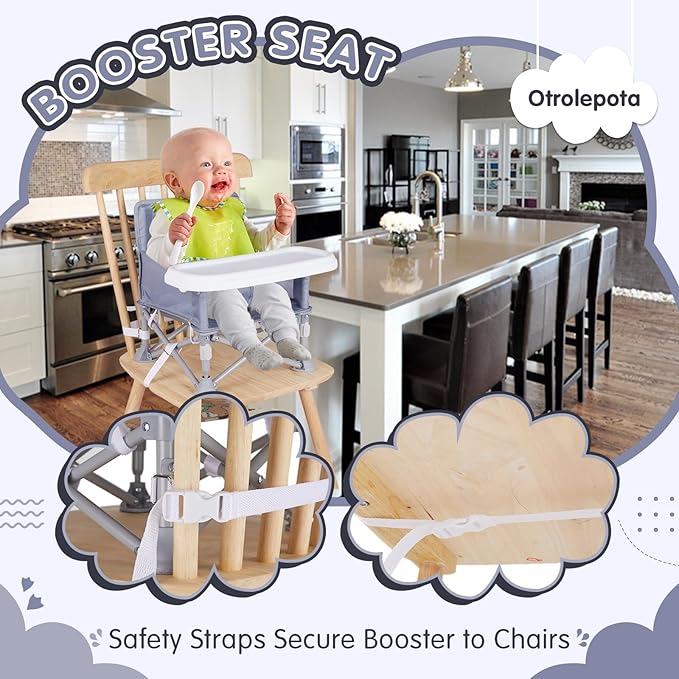 Portable Baby Chair, Folding Booster Seat with Tray for Dining Table Compact Camping Chair for Lawn Beach Travel Babies 6-36 Months