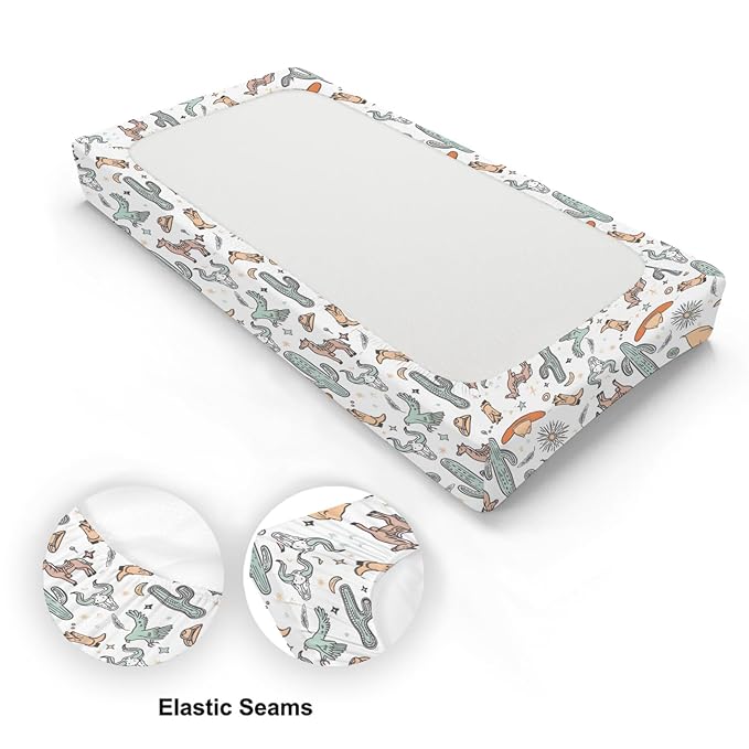 Western Cactus Horse Cow Skull Native Sun Moon Stars American Pattern Baby Changing Pad Cover, Unisex Western Nursery Diaper Changing Table Pad Mat Sheet for Boys Girls-16x32