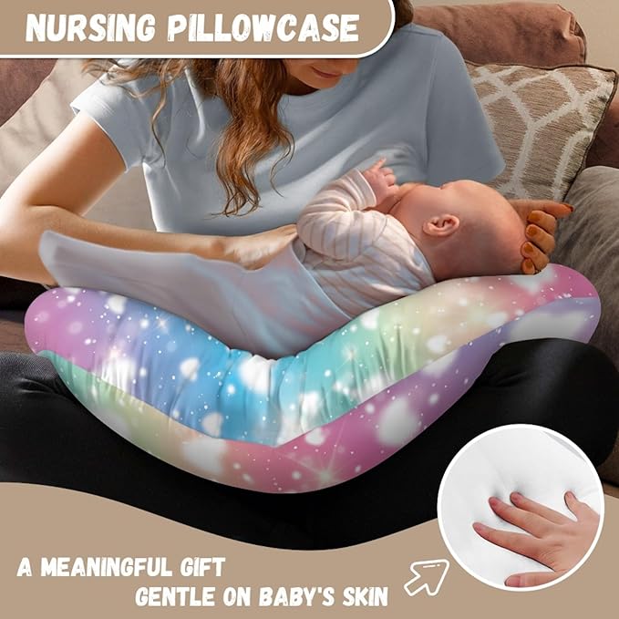 Forchrinse Rainbow Love Heart Girls Nursing Pillow Cover Stretch Soft Breastfeeding Pillow Slipcover Cozy Washable Cushion Protector Easy to Care