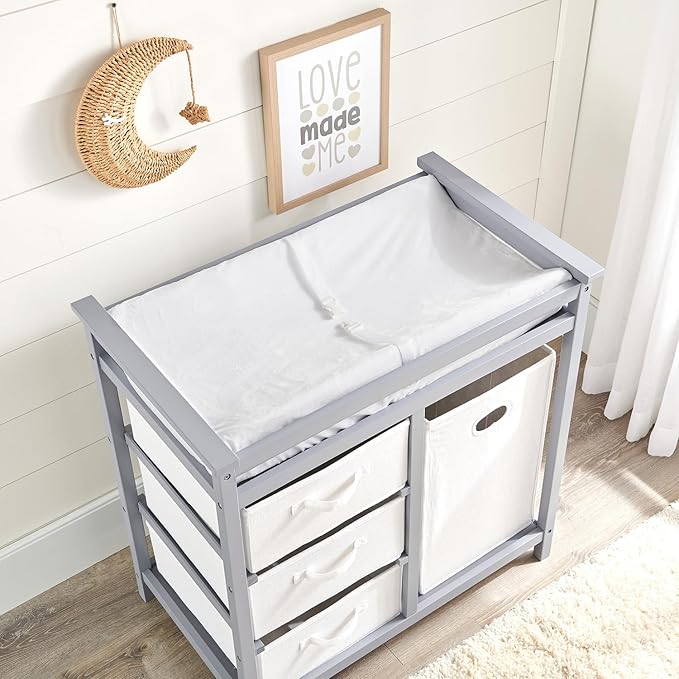 Badger Basket Waterproof Contoured Changing Table Pad for Babies – Non-Slip Base, Safety Strap, Removable Cover – White