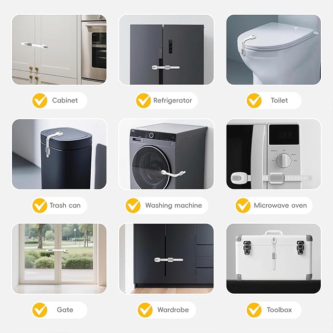 12 Packs Cabinet Locks Baby Proofing, Child Proof Cabinet Locks with 3M Adhesive, No-Drill Child Safety Cabinet Lock, Flexible for Drawer, Door, Fridge, Trashcan, Toilet Seat, Pantry