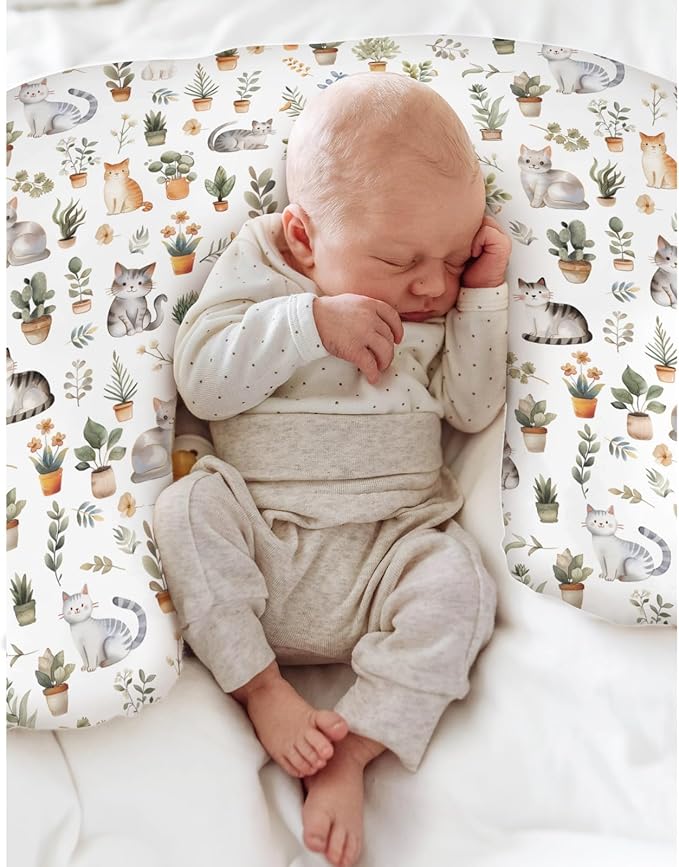Watercolor Cats Tropical Houseplants Baby Nursing Pillow Covers for Boy Girl Boho Neutral Kittens Nursery Pillowcase for Breastfeeding Pillows Cat Lover Gift Soft Stretchy Slipcovers for Newborn