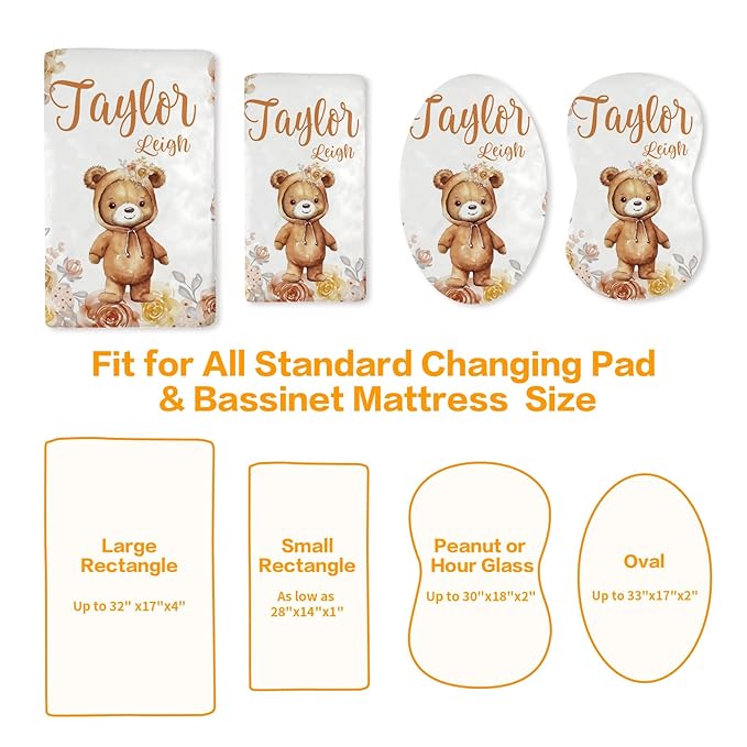Custom Changing Pad Cover Set - Jersey Knit Comfy CozyUltra Soft Unisex Diaper Changing Table Covers with Personalized Name for Baby Boys Girls - Waterproof Ultra Soft 4 Pcs Set Style13
