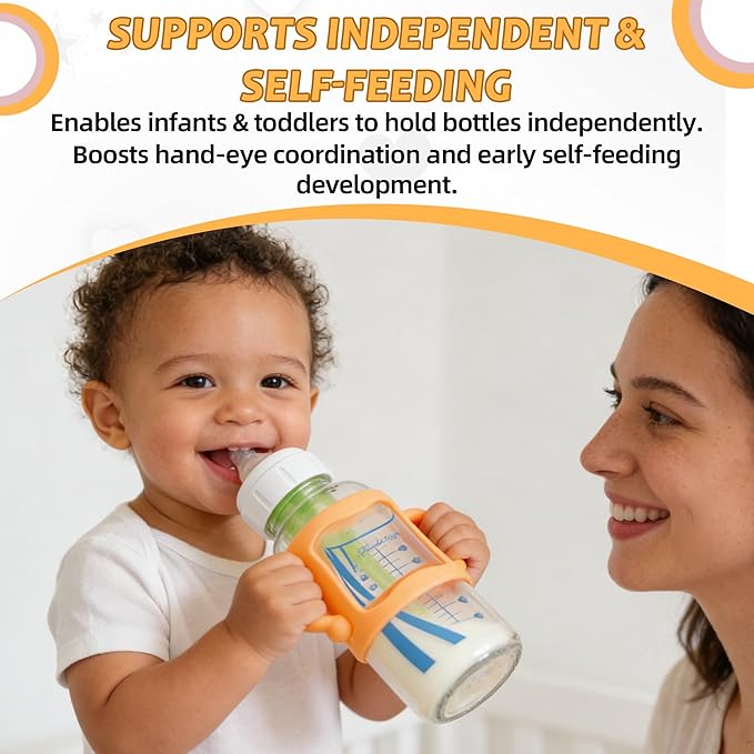 (3-Pack) Bottle Handles for Dr Brown Baby Bottles with Easy Grip Handles to Hold Their Own Bottle - BPA-Free Soft Silicone (White Pink Orange)