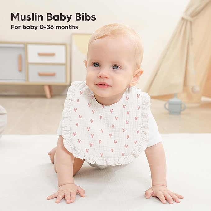 Bearmoss 8 Pack Muslin Baby Bibs for Drooling and Teething, Soft Bibs for Girls, Boys, Newborn