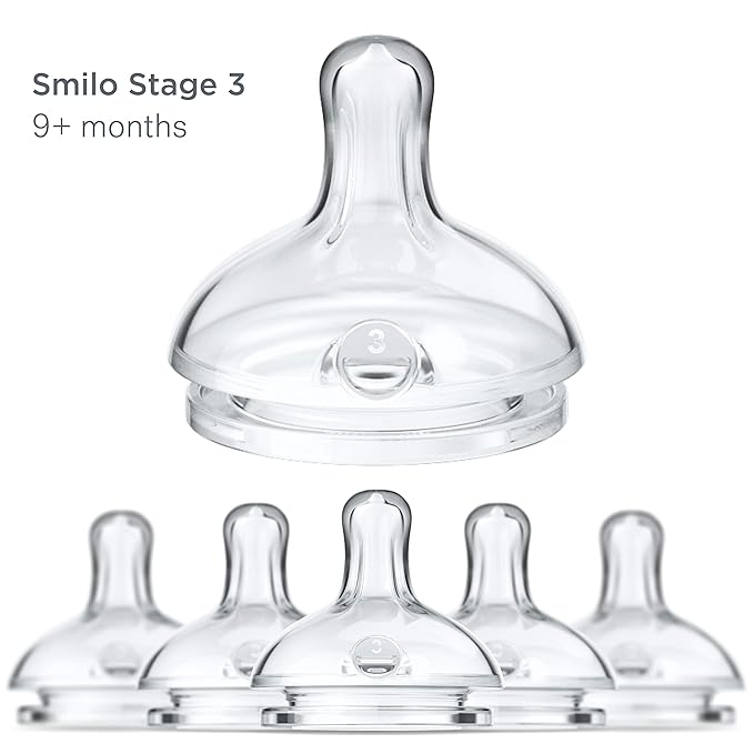 Smilo Anti-Colic Bottle Nipple, Fast Flow 9M+, Stage 3 Suitable from 9 Months, Smooth Flow Anti-Colic (Pack of 6)