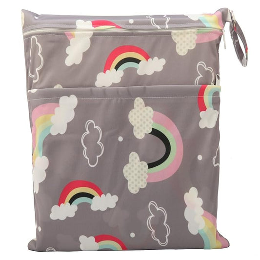 Medium Wet Dry Bag Baby Cloth Diaper Nappy Insert Bag Reusable Washable With Two Zippered Pockets (Rainbow)