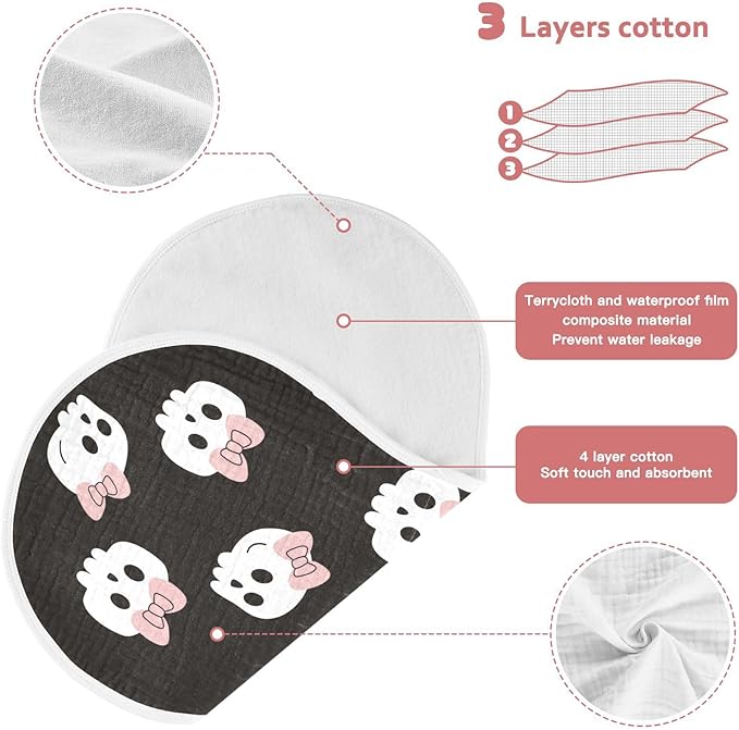 vvfelixl Skulls Bow Halloween Burp Cloths for Baby Boy Girls Baby Washcloths Burp Rags 1 Pack