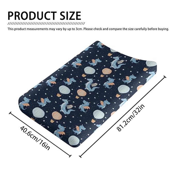 Cartoon Dragons Hot Air Balloons Stars Baby Changing Pad Cover,Unisex Dragon Nursery Diaper Changing Table Pad Mat Sheet for Boys Girls-16x32