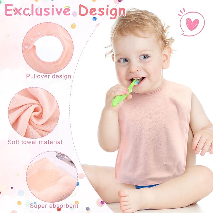 Hercicy Full Coverage Pullover Toddler Baby Bibs Terry Cloth Bibs with Snap Button for 0-4 Years Unisex Feeding Drooling