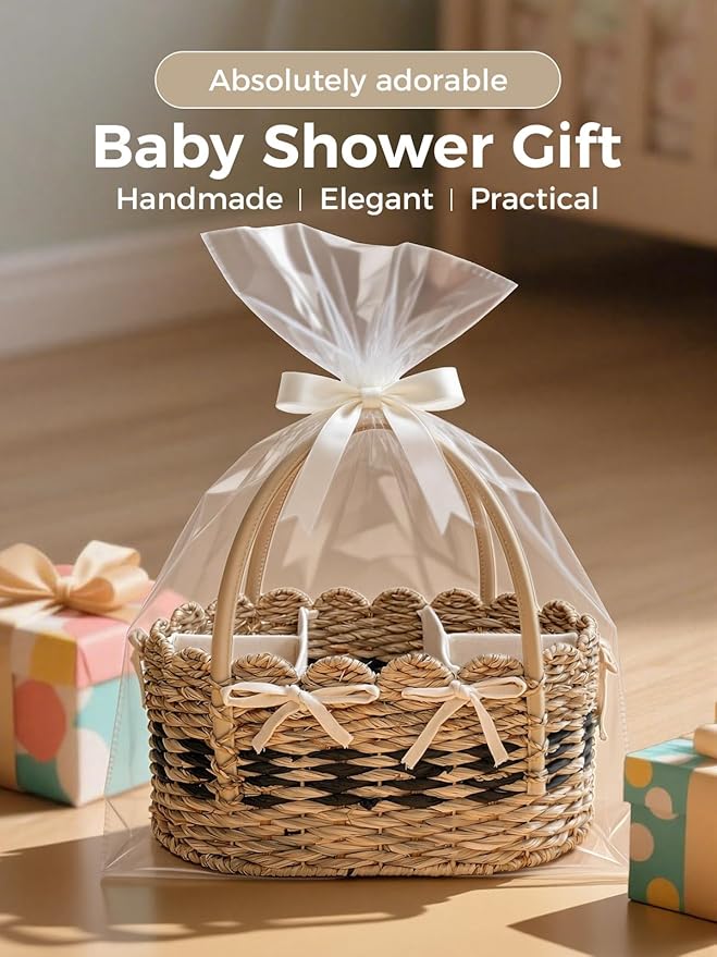 Diaper Caddy Organizer, Hand Woven Scalloped Diaper Caddy Basket Changing Table Organizer, Natural Seagrass Wicker Nursery Bakset Picnic Basket Household Organizer, Natural