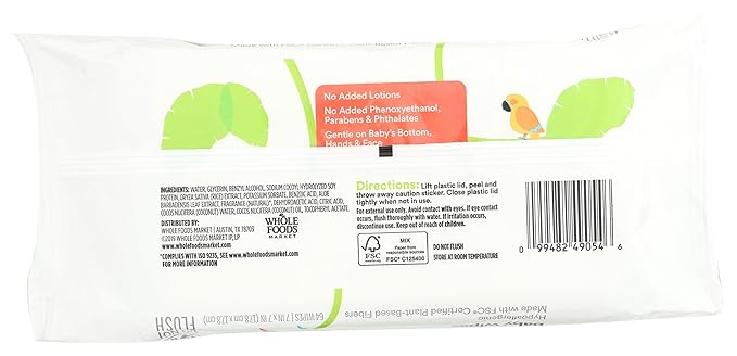 365 by Whole Foods Market, Soft & Strong Disposable Baby Wipes, Enriched with Coconut Oil, 64 Count