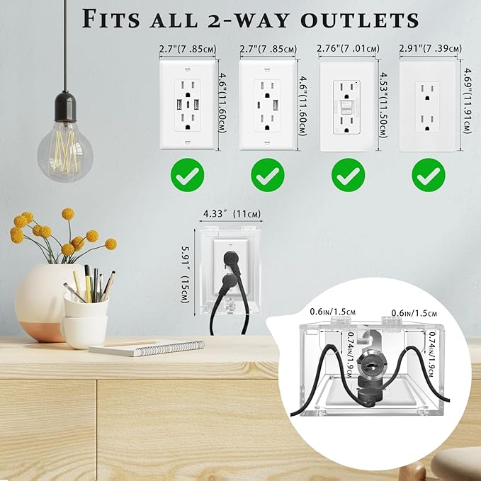 Infant Safety Outlet Lock Box, wall Outlet Lock Box, Lock Box for Electrical outlets with outlets, Easy to Install, Accommodates Most Plugs and adapters 4.95“ X 3.35” X 2.56” or Smaller