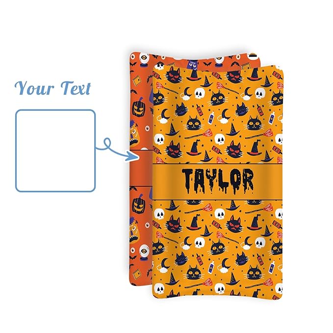 KAINSY Personalized Halloween Pumpkin Ghost Print Changing Pad Cover, Custom Diaper Change Table Sheets with Name, Soft Jersey Knit Change Table Sheets, 2 Pack Changing Pad Covers (16" x 32")