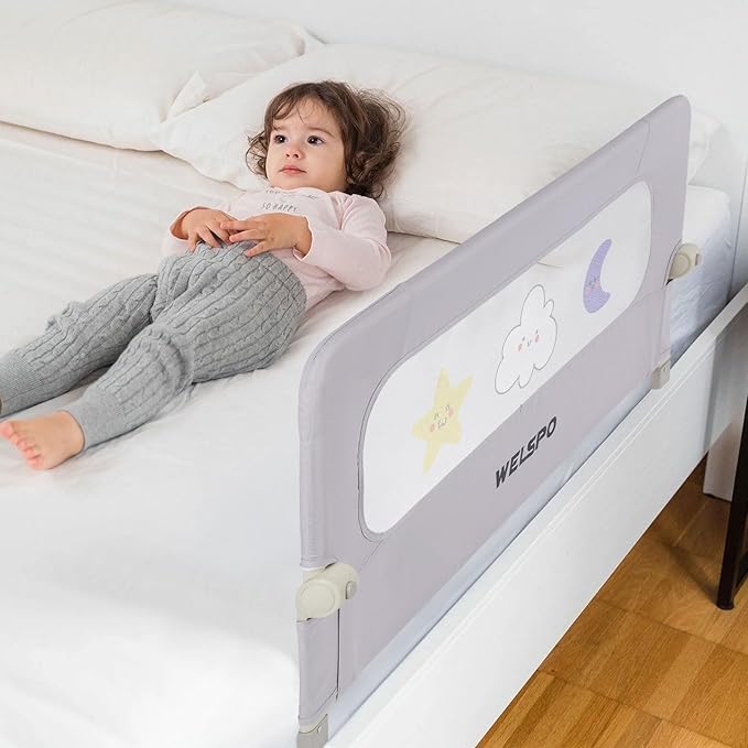 welspo Bed Rail for Toddlers, Foldable Swing Down Baby Bed Rail Guard, Extra Tall Child Safety Bedrail, Fits Twin Full Queen Bunk Beds(Grey, 47inch)