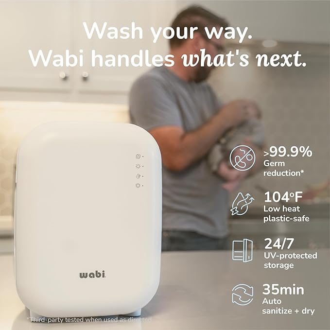 WABI UV LED 3-in-1 Sanitizer & Dryer MINI Box | Disinfect, Dry, & Store Everyday Items, Baby Feeding Gear, and Electronics | Touch Control, LED (No Mercury) | Smart Storage Mode | Fits 4-6 Baby Bottle
