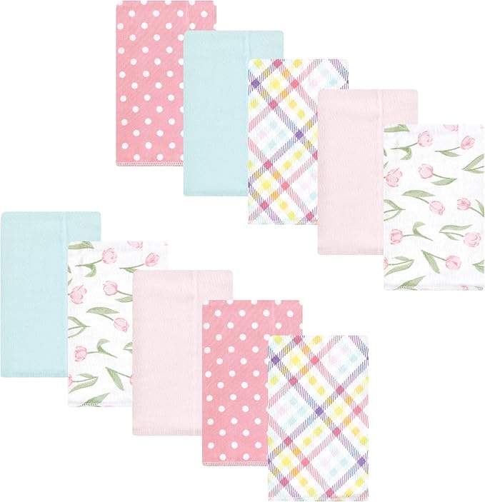 Luvable Friends Hudson Baby Flannel Burp Cloths 10pk, Blossom Tulip