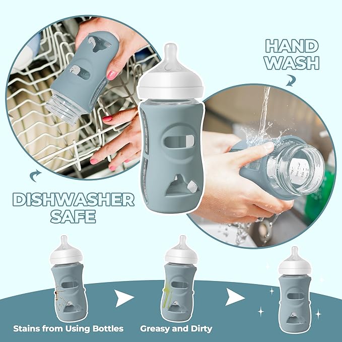 3 Pack Silicone Sleeves for Philips Avent Natural Glass Baby Bottles, Food Grade Silicone Anti Breakage Baby Bottles Holder, Compatible with Philips Avent Glass Natural Baby Bottle 8oz