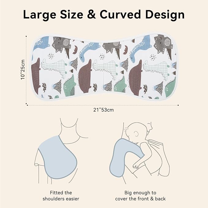Yoofoss Baby Burp Cloths 100% Organic Cotton 5 Pack Burping Cloths for Babies Boys Girls Large 21''X10'' Extra Soft and Absorbent Dinosaur