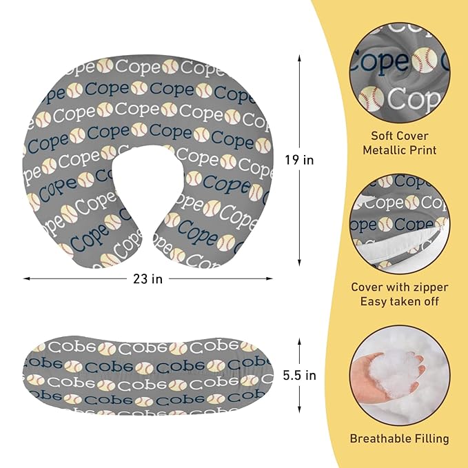 Baby Nursing Pillow Cover - Personalized Name Baseball Theme Breastfeeding U-Shaped for Bottle Feeding, Ultra Soft Comfortable Breastfeeding Pillow Cover for Infant Baby Boys and Girls