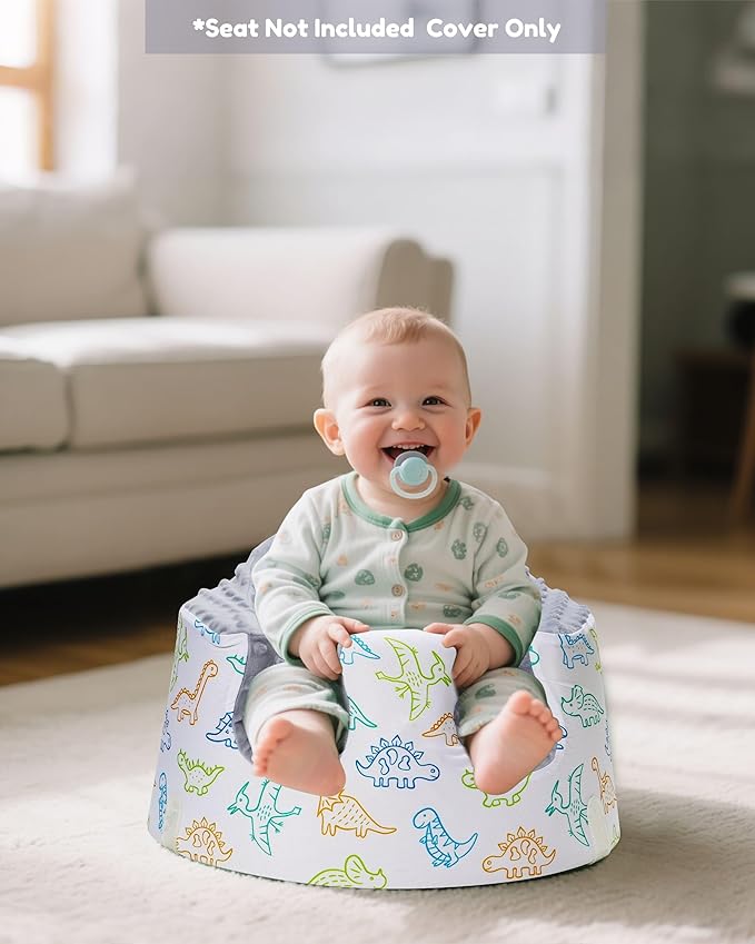 BOMOLOUR Seat Cover Compatible with Bumbo and Nuby Seat, Removable Breathable Baby Floor Seat Cover for Boys and Girls, Seat Not Included (Gray Dinosaur)