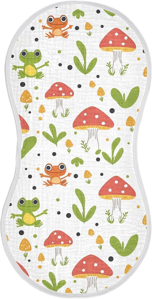 vvfelixl Baby Burp Cloths Frog Mushroom Cartoon Baby Newborn Cotton Burping Cloths Set Baby Washcloths 4 Pack