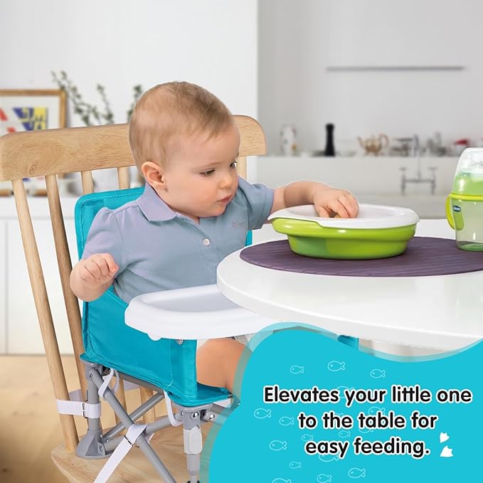 Portable Baby Booster Seat with Tray, Toddler Booster seat for Dining, Camping, Travel, Baby Beach Chair 6 Months to 3 Years Old Indoor Outdoor Use Cyan