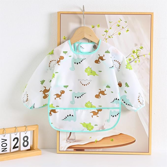 5-Pack Baby Long Sleeve Waterproof Bib Full Coverage Apron Bib Smock Toddler Bibs with Pocket 3-30 Months