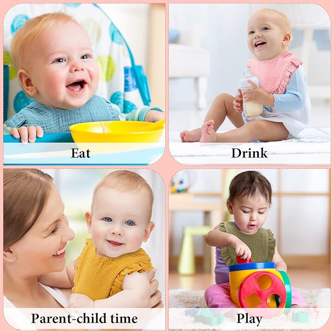 Kenning 18 Pcs Muslin Drool Baby Bibs Ruffle Absorbent Bib with Snap Button Boy Girl for Drooling Teething Infant Newborn