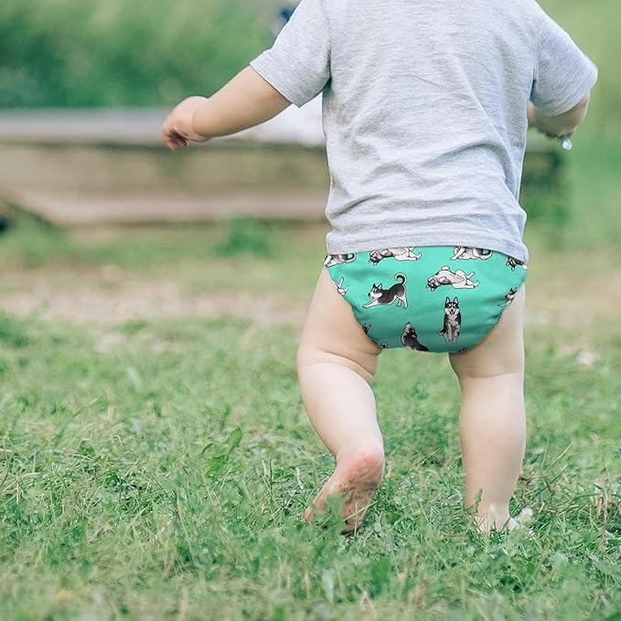 WIRESTER Set of 2 Baby Cloth Diaper One Size Adjustable Washable Reusable Cloth Pocket Diaper for Baby - Siberian Husky Funny Playful Postures