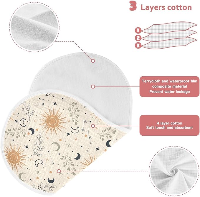 Muslin Burp Cloths for Baby Boys and Girls - 2-Pack Ultra Absorbent Magic Constellations Moons Star Muslin Washcloths, Newborn Towel, Milk Spit Up Rags, Burp Cloth Bibs for Unisex, 22 x 11 Inch