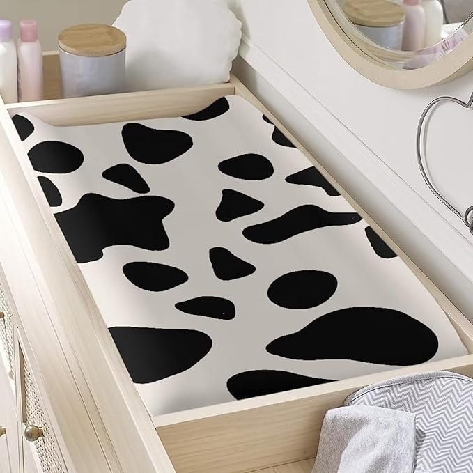 Cow Changing Table Cover Stain Resistant Universal Tray Table Mat Soft Baby Changing Pad Cover Waterproof Cozy Table Sheets for Boys Girls
