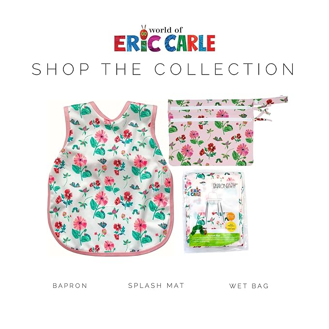 BapronBaby Eric Carle Pink Floral Caterpillar Bapron - No Neck Tie Safer Bib for Baby & Toddler - Soft Waterproof Stain Resistant - Machine Washable - Sz Preschool 3-5yrs