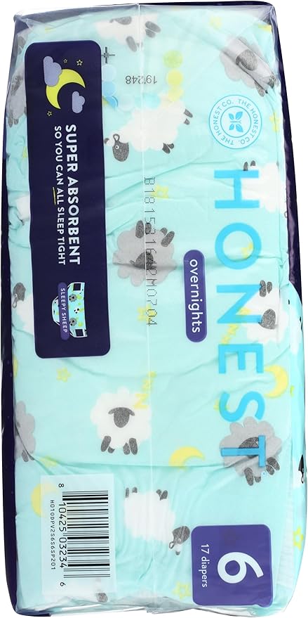 Honest, Overnight Diapers Sleepy Sheep Size 6, 25 Ounce, 17 Count