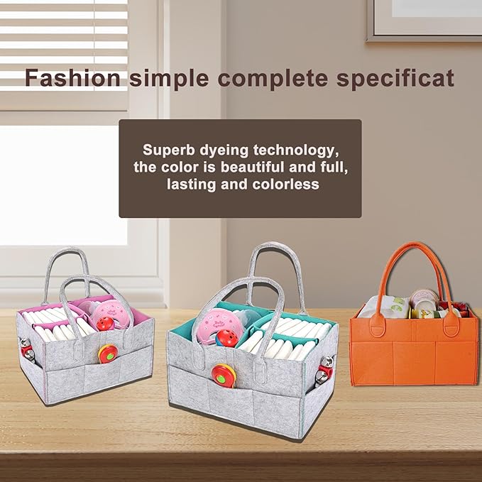 Baby Diaper Caddy - Practical, Modern Style - Baby Basket - Light Gray & Green