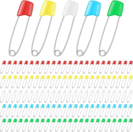 120 Pcs Diaper Pins,2.2 Inch Baby Safety Pins Colorful Stainless Steel Diaper Nappy Pins for Cloth Diapers,Plastic Head,5 Colors,Safe Locking Closures