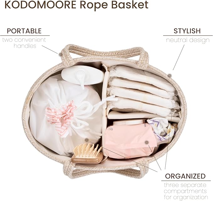 Diaper Caddy Organizer, Empty Gift Basket for Newborn Essentials, Baby Storage Basket, Stylish Gift Bag for Baby Shower, Boys and Girls – Small, Oatmeal