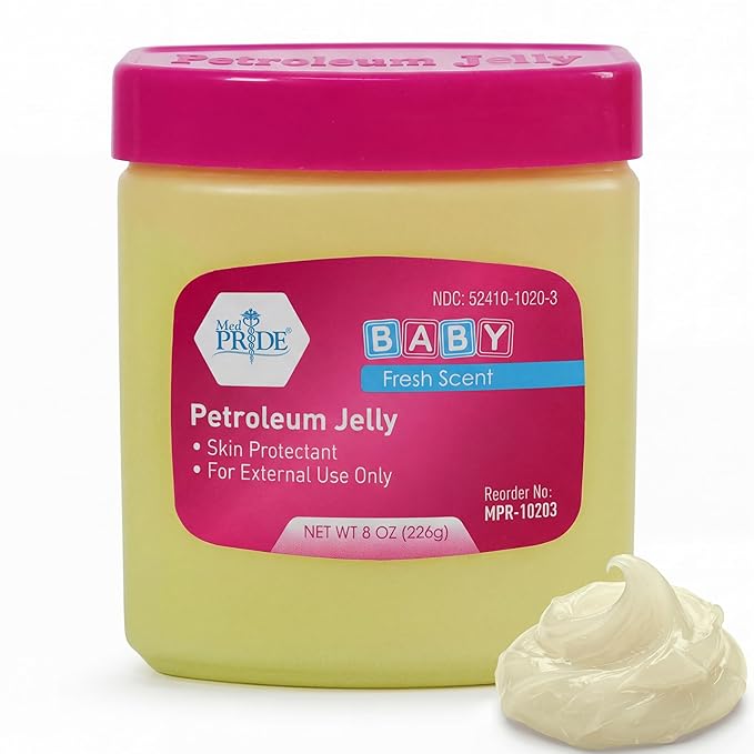 MED PRIDE Petroleum Jelly with Fresh Baby Scent, Pink, 8 oz – Skin Protectant & Moisturizing Ointment for Dry Skin, Rashes, Minor Burns, Chapped Lips & Diaper Rash
