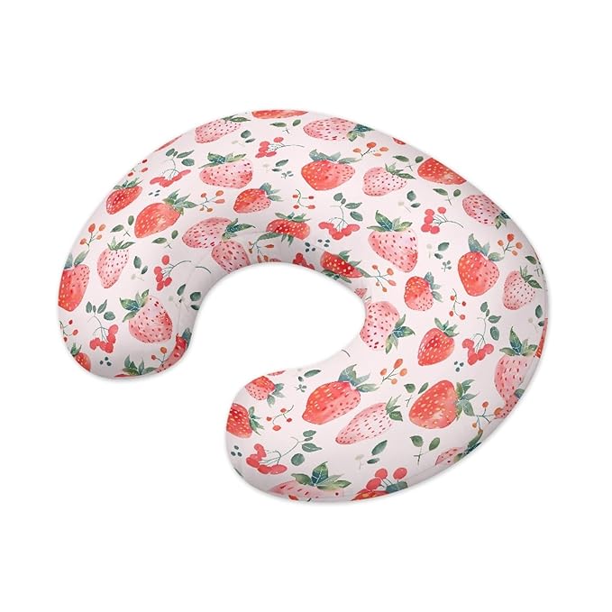 Forchrinse Pink Strawberry Nursing Pillow Cover for Girls Princess Nursing Pillow Slipcover for Breastfeeding Moms,Easy to Care, Medium