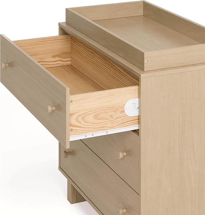 Storkcraft Texas 3 Drawer Chest with Removable Changing Table Topper (Driftwood) – GREENGUARD Gold Certified Baby Dresser, Interlocking Drawer System for Nursery & Kids’ Bedroom Dresser