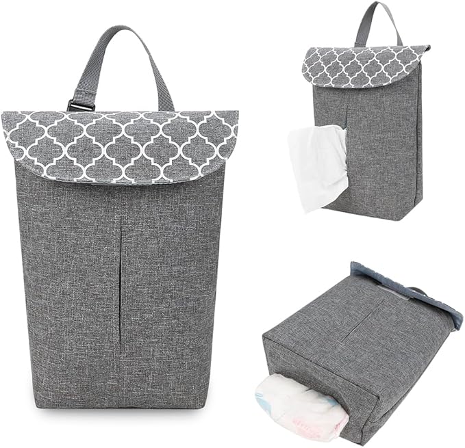 MOMIGO Wet Dry Bags for Baby Cloth Diapers - Reusable, Washable for Stroller, Diapers, Toiletries, Travel Bags, Beach, Pool, Gym Bag with Two Zippered Pockets (Geometric Grey)