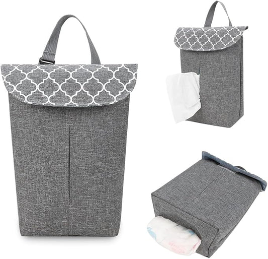 MOMIGO Wet Dry Bags for Baby Cloth Diapers - Reusable, Washable for Stroller, Diapers, Toiletries, Travel Bags, Beach, Pool, Gym Bag with Two Zippered Pockets (Geometric Grey)