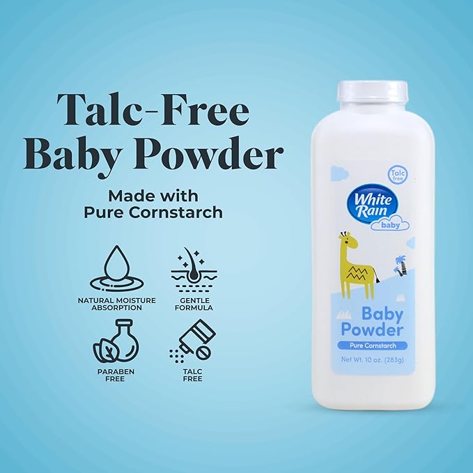 White Rain Pure Cornstarch Baby Powder Talc-Free, 10 oz, Pack of 3 - Natural Moisture Absorption with Vitamin E, Gentle Body Powder for Women, Babies & Sensitive Skin, Free of Parabens & BPA