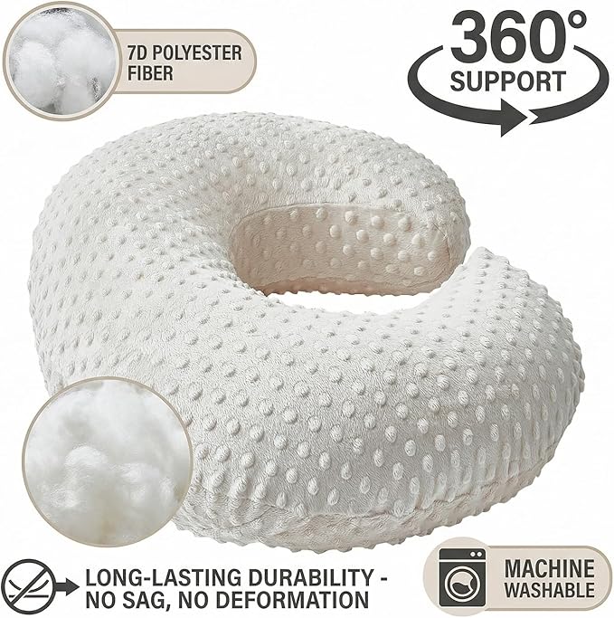 Nursing Pillow, Breastfeeding Pillows with Removable Cover for Mom with Breathable Filling, Ergonomic Baby Feeding Essentials for Bottle and Breastfeeding (Beige)