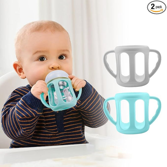 2 Pack Silicone Sleeves with Handles for Philips Avent Glass Natural Bottle and Philips Avent Anti-Colic Bottle 4 oz, Anti Breakage Baby Bottle Holder, Compatible with Avent Glass Baby Bottle