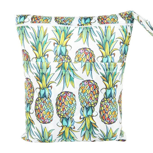 Wet Bag Baby Cloth Diaper Nappy Bag Reusable Washable With Two Zippered Pockets (Pineapple)