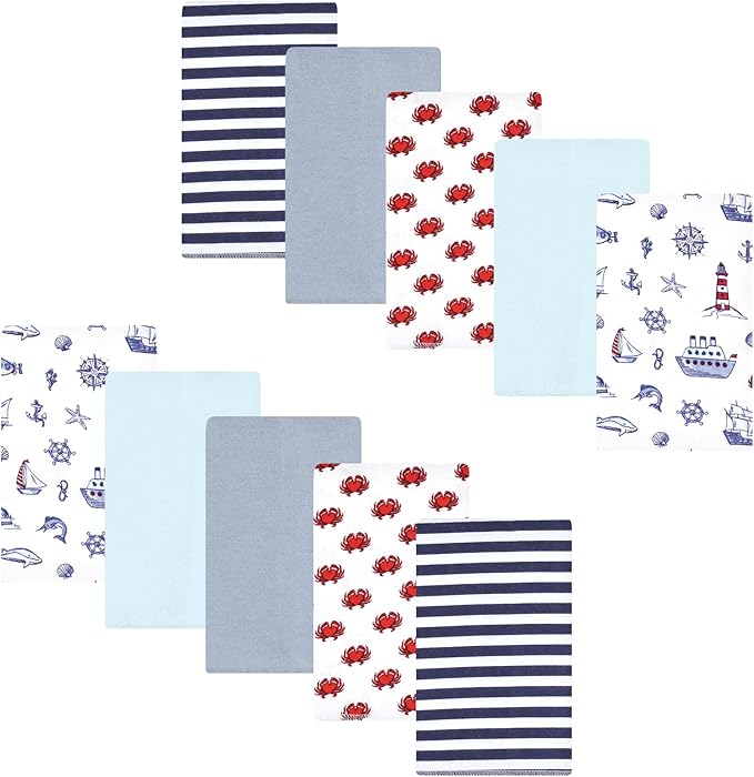 Luvable Friends Hudson Baby Flannel Burp Cloths 10pk, Coastal Lighthouse