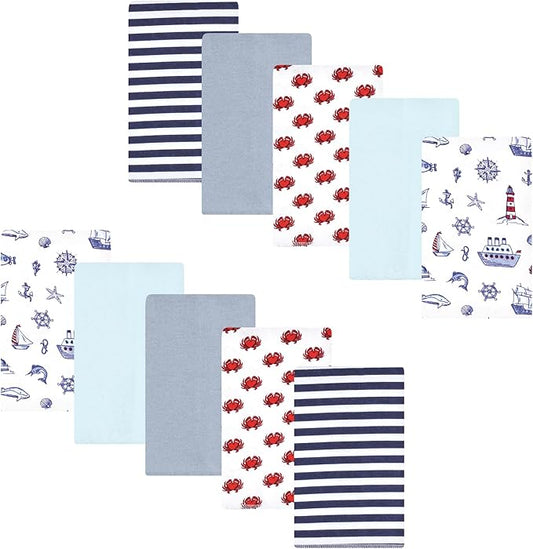 Luvable Friends Hudson Baby Flannel Burp Cloths 10pk, Coastal Lighthouse